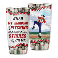 Baseball Tumbler When My Grandson Is Pitching Personalized Sport Gift