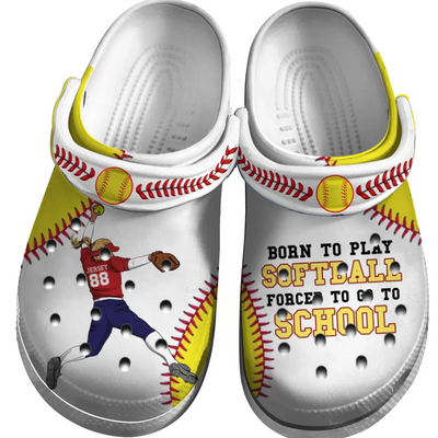 Softball Clogs Pitcher Throwing Born To Play Personalized Sport Gift