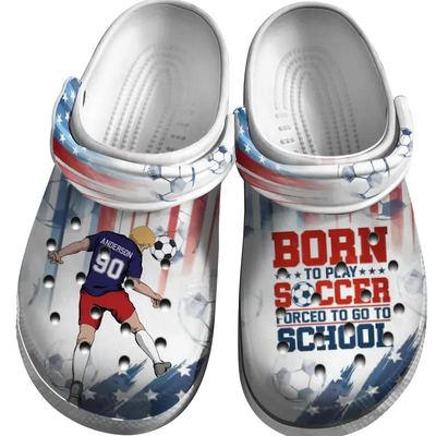 Soccer Clogs Make Player Header 01 Born To Play 01 Personalized Sport Gift