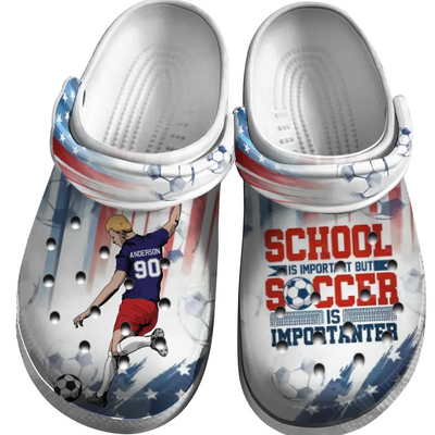 Soccer Clogs Male Player Kicking Ball 01 School Is Important Personalized Sport Gift