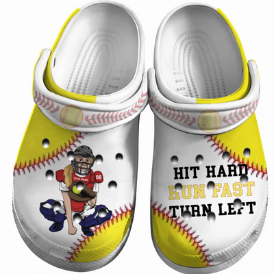 Softball Clogs Catcher Catching Hit Hard Run Fast Turn Left Personalized Gift