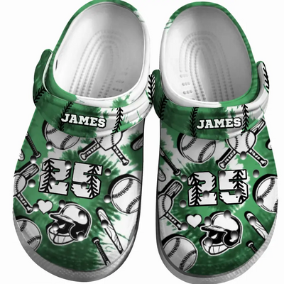 Baseball Clogs Green Tie-Dye Theme 01 Personalized Sport Gift