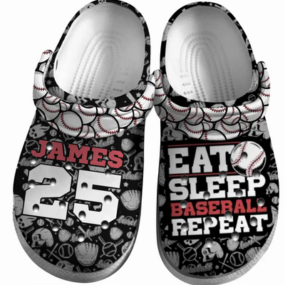 Baseball Clogs Eat Sleep Baseball Repeat 01 Personalized Sport Gift