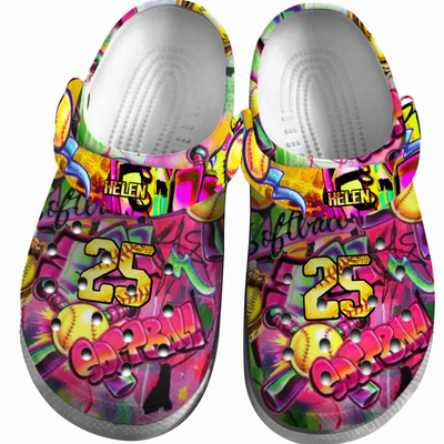 Softball Clogs Graffiti Art Pink Green Version Personalized Sport Gift