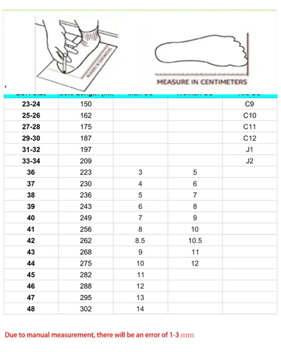 Classic Clogs Size Chart 0711