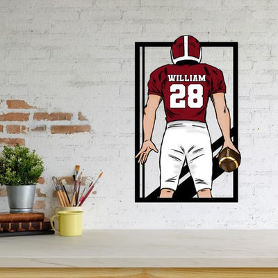Personalized Football Player Shaped Metal Sign 01