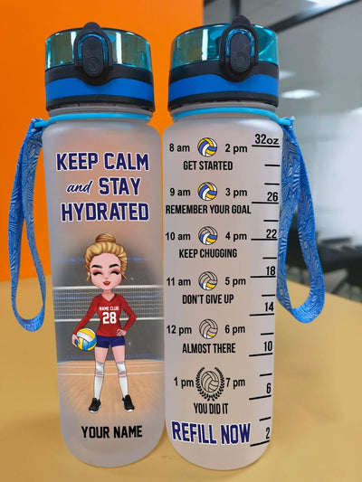 Personalized Keep Calm And Stay Hydrated Volleyball Girl 32oz Water Tracker Bottle