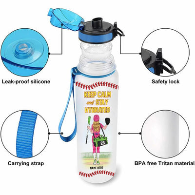 Personalized Keep Calm And Stay Hydrated Softball Girl 32oz Water Tracker Bottle 2