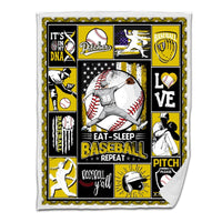 Baseball Sherpa Blanket Pitcher Throwing Eat Sleep Baseball Repeat Personalized Gift 02