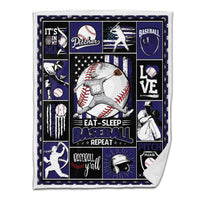 Baseball Sherpa Blanket Pitcher Throwing Eat Sleep Baseball Repeat Personalized Gift Navy Version