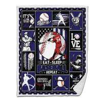 Baseball Sherpa Blanket Batter Swinging Eat Sleep Baseball Repeat Personalized Gift Navy Version