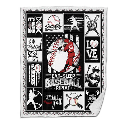 Baseball Sherpa Blanket Batter Swinging Eat Sleep Baseball Repeat Personalized Gift White Version