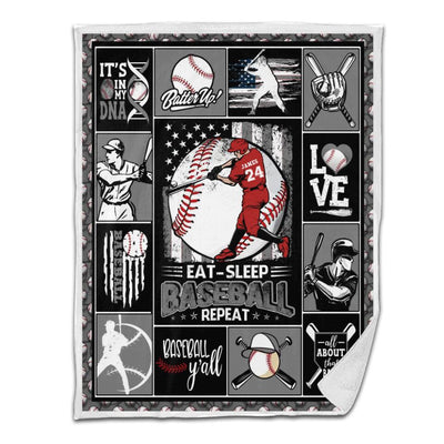 Baseball Sherpa Blanket Batter Swinging Eat Sleep Baseball Repeat Personalized Gift Gray Version