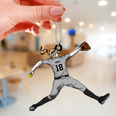 Softball Ornament Shaped Throwing The Ball Personalized Gift