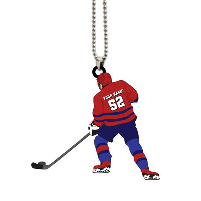 Personalized Red and White Ice Hockey Jersey Keychain