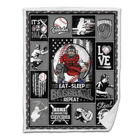 Baseball Sherpa Blanket Catcher Catching Eat Sleep Baseball Repeat Personalized Gift Grey Version 01