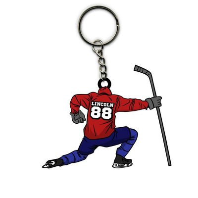 Hockey Keychain Player Boy Celebrate 03 Personalized Sport Gift