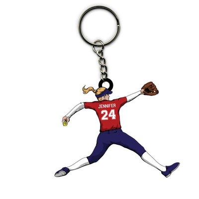 Softball Keychain Pitcher Throwing 01 Personalized Sport Gift
