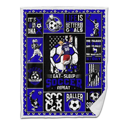 Soccer Sherpa Blanket Player Kicking Ball Personalized Sport Gift Blue Version