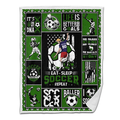 Soccer Sherpa Blanket Player Kicking Ball Personalized Sport Gift Dark Green Version