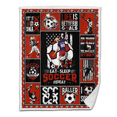 Soccer Sherpa Blanket Player Kicking Ball Personalized Sport Gift Red Version