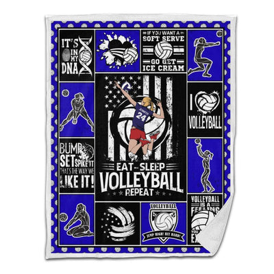 Volleyball Sherpa Blanket Female Attack 01 Personalized Sport Gift Blue Version