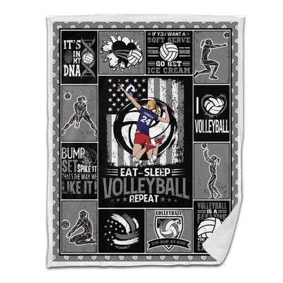 Volleyball Sherpa Blanket Female Attack 01 Personalized Sport Gift Gray Version
