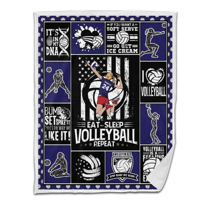 Volleyball Sherpa Blanket Female Attack 01 Personalized Sport Gift Navy Version