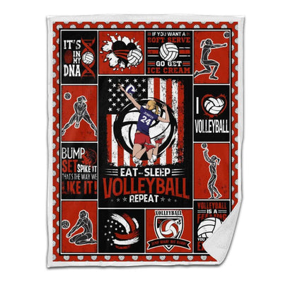 Volleyball Sherpa Blanket Female Attack 01 Personalized Sport Gift Red Version