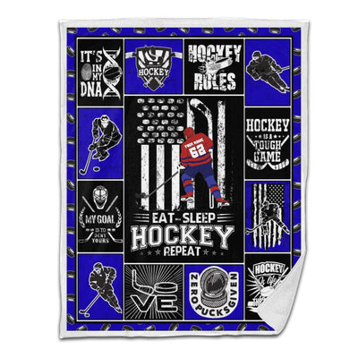 Ice Hockey Sherpa Blanket Player 01 Blue Version