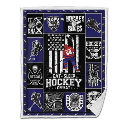 Ice Hockey Sherpa Blanket Player 01 Navy Version