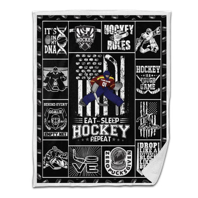 Ice Hockey Sherpa Blanket Player 02 Black Version