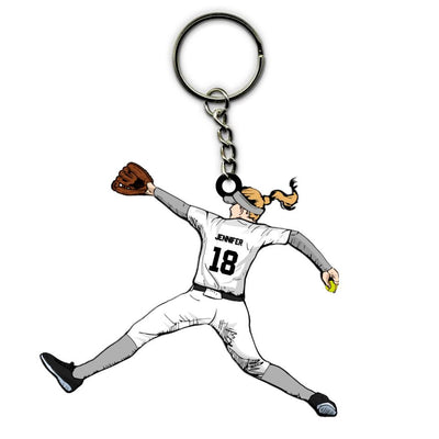 Softball Keychain Throwing The Ball Personalized Gift